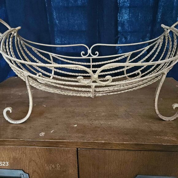 Beige Metal Fruit Basket 16" X 11" X 23" - Picture 2 of 5